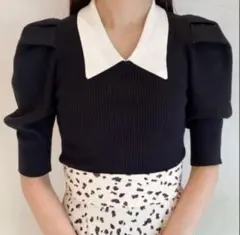 SNIDEL コントラストスリーブニットプルオーバー