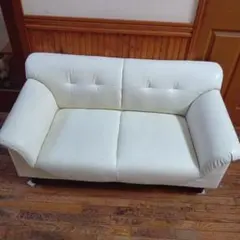 ホワイト 2人掛けソファ 合成皮革 家具 インテリア