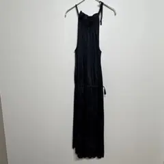 【M】SHIPS 黒　フラワー オパール ロング　キャミワンピース