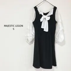 マジェスティックレゴン 膝上ワンピース【S】リボン 7-8分袖 シフォンスリーブ