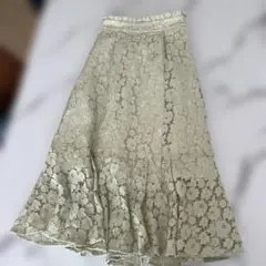 MAJESTIC LEGON淡いグリーン レース フレアロングスカート