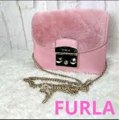 美品　FURLA メトロポリス　ファーバッグ　チェーンショルダーバッグ