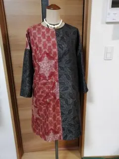 着物リメイクパッチワークチュニック/大島紬、M〜Lサイズ