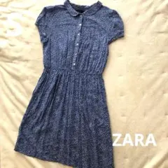 ZARA 膝丈　ワンピース　青　半袖　S