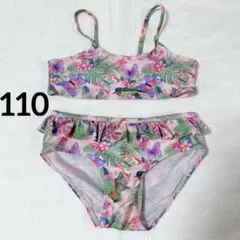 110 セパレート水着 草 花 蝶 鳥 フリル 女の子 H&M エイチアンドエム