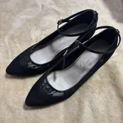 Dorry Doll ストラップ付きシアーレース切り替えサテンパンプス