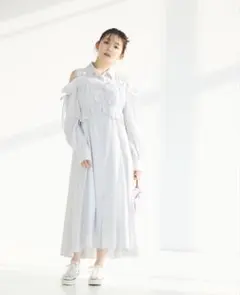 【完売品】LILLIANCARAT レイヤードデザインストライプシャツワンピース