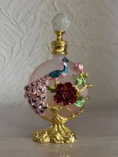 香水瓶(24) 孔雀 花 ピンク×ゴールド系