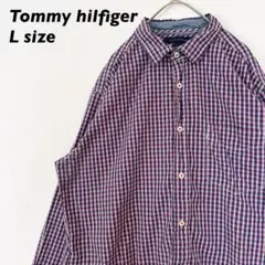 トミーヒルフィガー　長袖シャツ　チェック　フラッグロゴ　男女兼用　Lサイズ