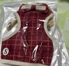 ボルドー チェック柄 リボン付き ハーネス Sサイズリード 春 犬 猫 小型犬