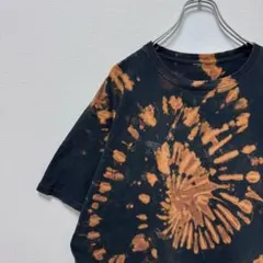 ノーブランド 古着 Tシャツ ブリーチ加工 タイダイ 斬新 派手 ブラック 黒