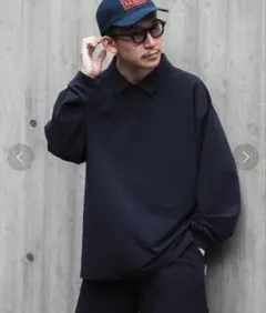 FUNCTIONAL WIDE LONG-SLEEVE ポロシャツ　ネイビー