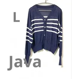 Java カーディガン サマーニット ボーダー ネイビー レディース L ラメ