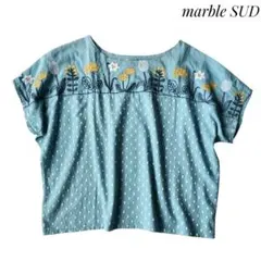 marble SUD】dots&flowers 刺繍ブラウス 半袖 ブルー - メルカリ