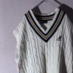 KANGOL チルデンニットベスト M ケーブル編み Vネック カンゴールのサムネイル