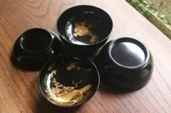 時代逸品！端正な上質黒漆に優美な宝尽くし蒔絵の映える煮物椀2点（検