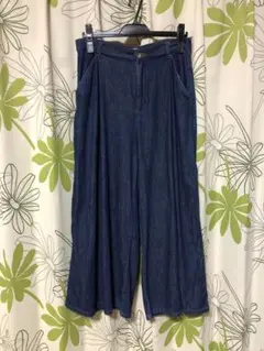 LEPSIMワイドフレアジーンズパンツ　インディゴブルー　綿　麻　訳あり品