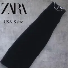 ZARA ザラシャーリングノースリーブロングワンピースブラック 黒レディース