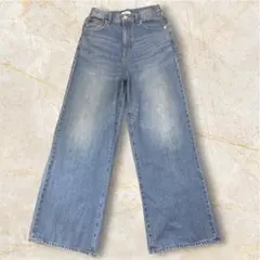 ☆LOWRYS FARM ワイドデニムパンツ ブルー Lサイズ