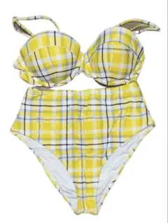 イエローチェック柄 セパレート水着