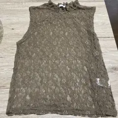 ブラウン レース ノースリーブ シャツ