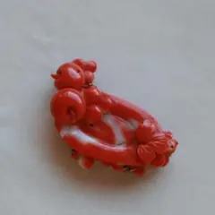 鑑別付　天然本珊瑚 帯留め 果実彫刻（林檎/柿）和装小物 アンティーク
