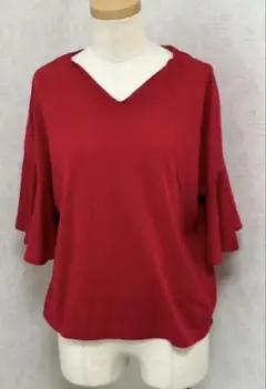 earth music＆ecology フリル袖Vネックプルオーバー Fサイズ