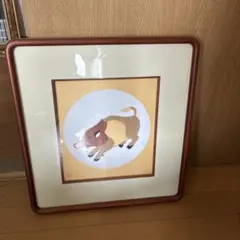 上砂理佳 絵画 額縁 美術品 犬 子ども 銅版画 エッチング 虹 花 ベビー