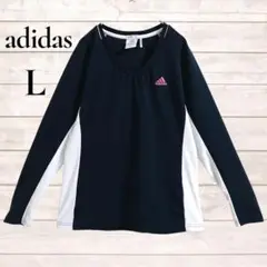 adidas ロンT ネイビー　レディース　L 速乾　Ｖネック　UVカット　部活