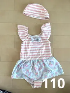 女の子用 ワンピース水着 帽子付き　110