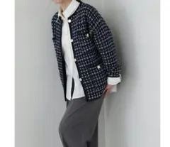 2025SS●ツイードライクロングニットブルゾン ナチュラルビューティー