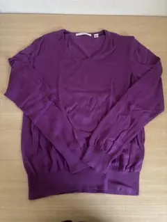 ユニクロ コットンカシミヤ Vネックセーター S パープル