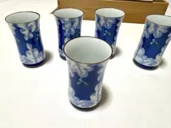 訳あり・ 미사용 有田焼 湯呑み5客 木箱付き 草花柄