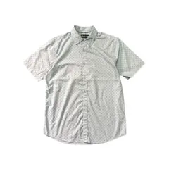 7SM5 総柄　半袖シャツ　スリムシャツ　ボタンダウンブルー　古着used