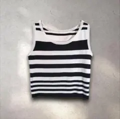 ボーダー タンクトップ 韓国 ショート丈 夏 トレンド 白 黒 細見え M