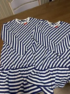 青と白のストライプ長袖ワンピース2枚セット