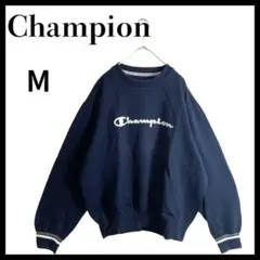Champion チャンピオンビッグ刺繍ロゴネイビースウェットトレーナーM古着