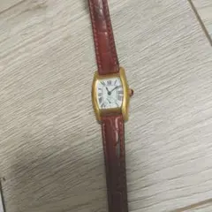 【美品】レディース 腕時計 クラシック ホワイト文字盤 ブラウンレザー腕時計