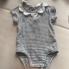 petit main ストライプ フリル襟ロンパース 80