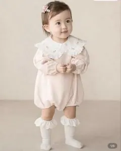 長袖　裏起毛　刺繍襟　ロンパース　12〜18M