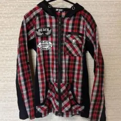 ＊CRT NAVY キッズ服 チェック柄フード付き長袖シャツ 160