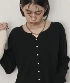 ゴールドボタンリブニットカーディガン