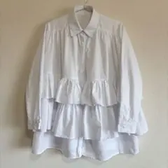 ティアードフリル ブラウス ホワイト 長袖 シャツ