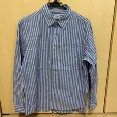 PLUS ONE 青と白のストライプ 長袖シャツ M