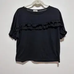 earth music&ecology フリル半袖トップス ブラック