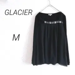 GLACIER グラシア　長袖トップス　シャツ　黒 ビーズ装飾 M コサージュ
