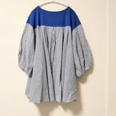青と白のストライプ バルーンスリーブシャツ