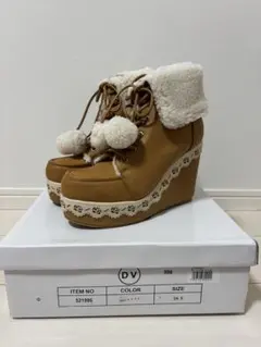 平成ギャル ファームートンブーツ 厚底 ポンポン 24.5cm