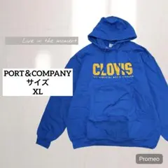【ポートカンパニー】USA古着/フードパーカー/プルオーバー/裏起毛/青/XL