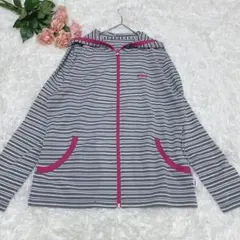 美品【M】フィラ　FILA ジップアップパーカー　ボーダー　グレー／ピンク